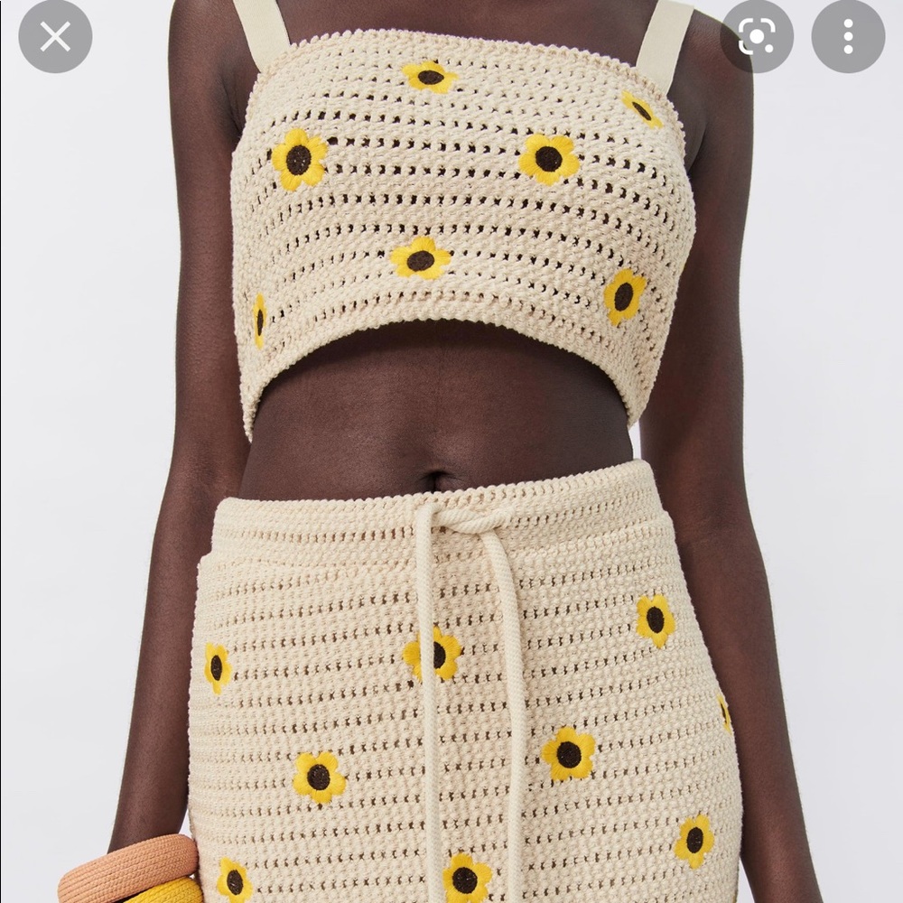Zara Embroidered Crocheted Top with Sunflowers